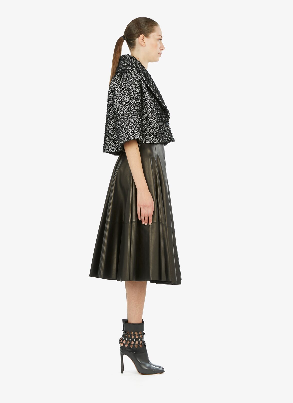 Embroidered Shearling Bolero ALAÏA BLACK/WHITE EMBROIDERED SHEARLING BOLERO
